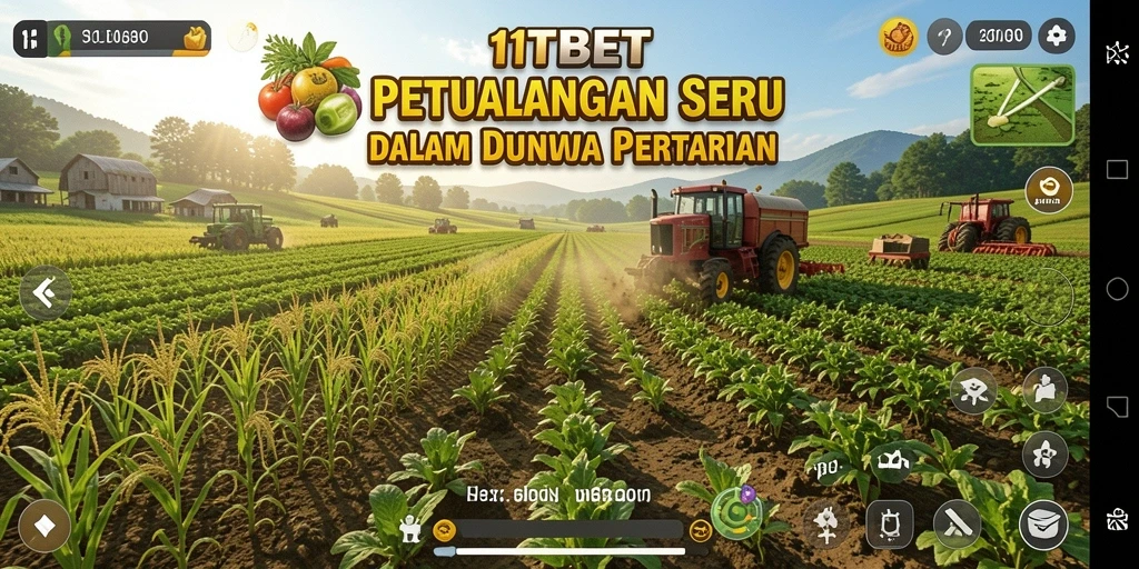Screenshot utama gameplay 11TBET yang menampilkan pertanian dan beternak.