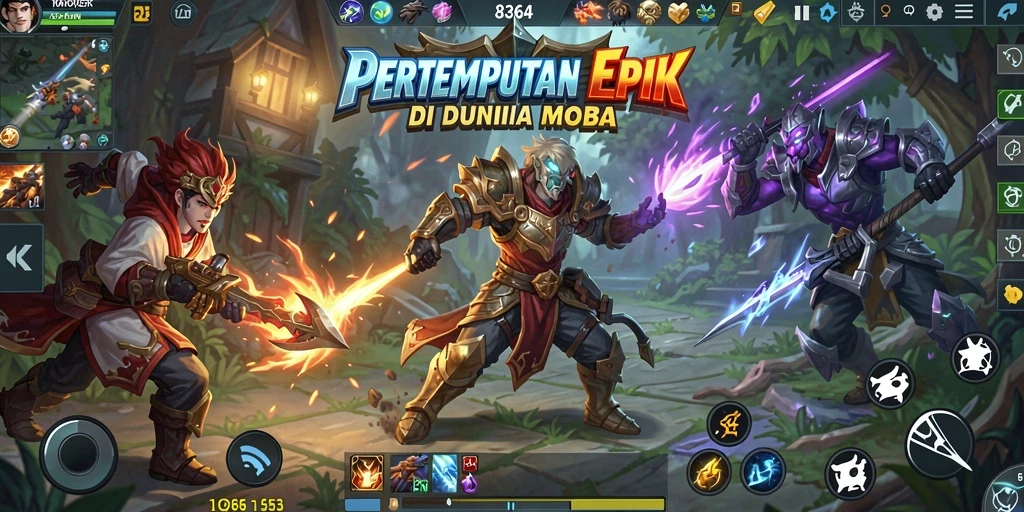 Screenshot menunjukkan aksi seru pertarungan tim di arena MOBA.