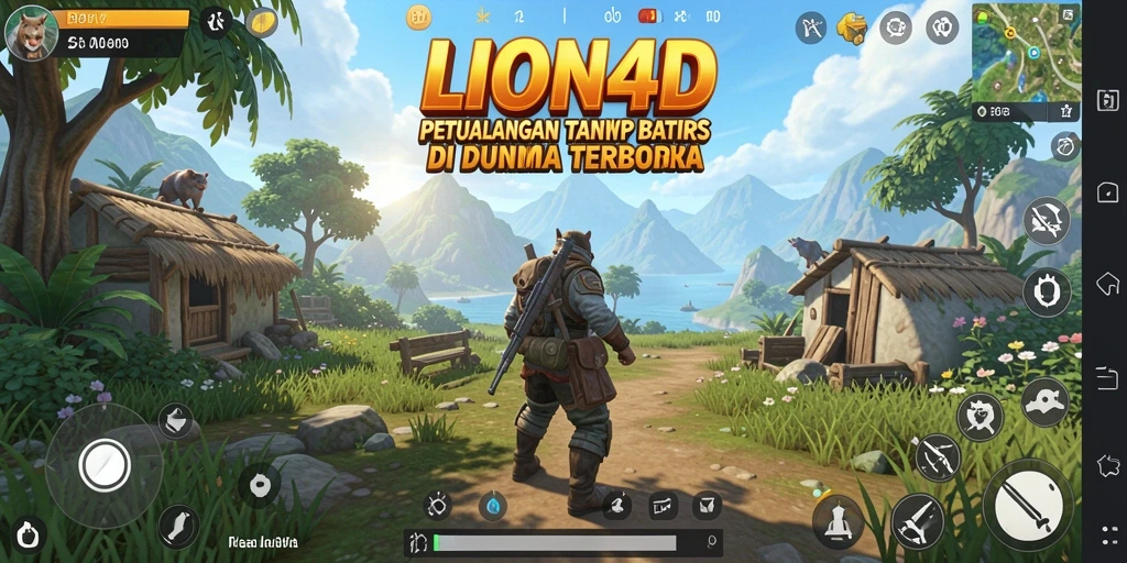 Screenshot LION4D menunjukkan petualangan luas di dunia terbuka.