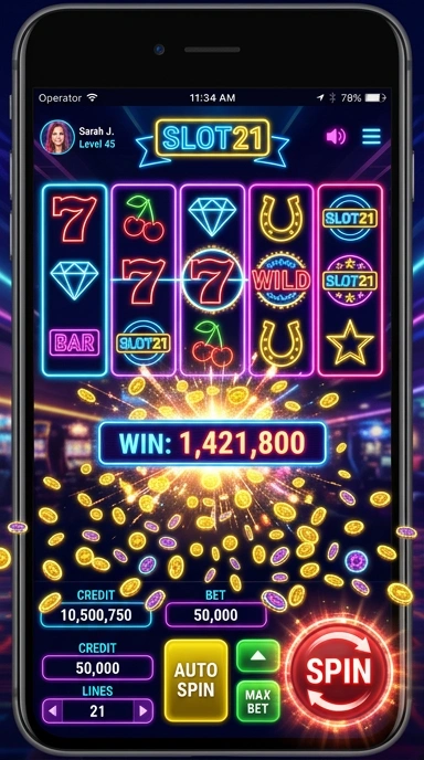 Tangkapan layar aplikasi slot21 dengan antarmuka pengguna yang menarik.